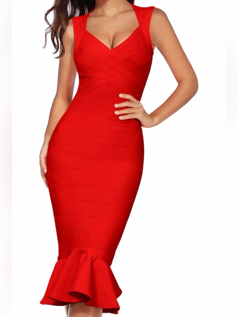 Red Sleeveless Mermaid Bodycon Dress